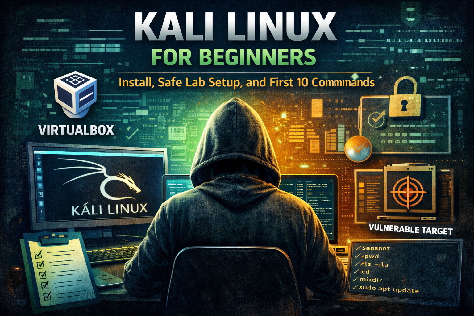 Kali Linux for Beginners (2026): Install, Safe Lab Setup, and First 10 Commands
