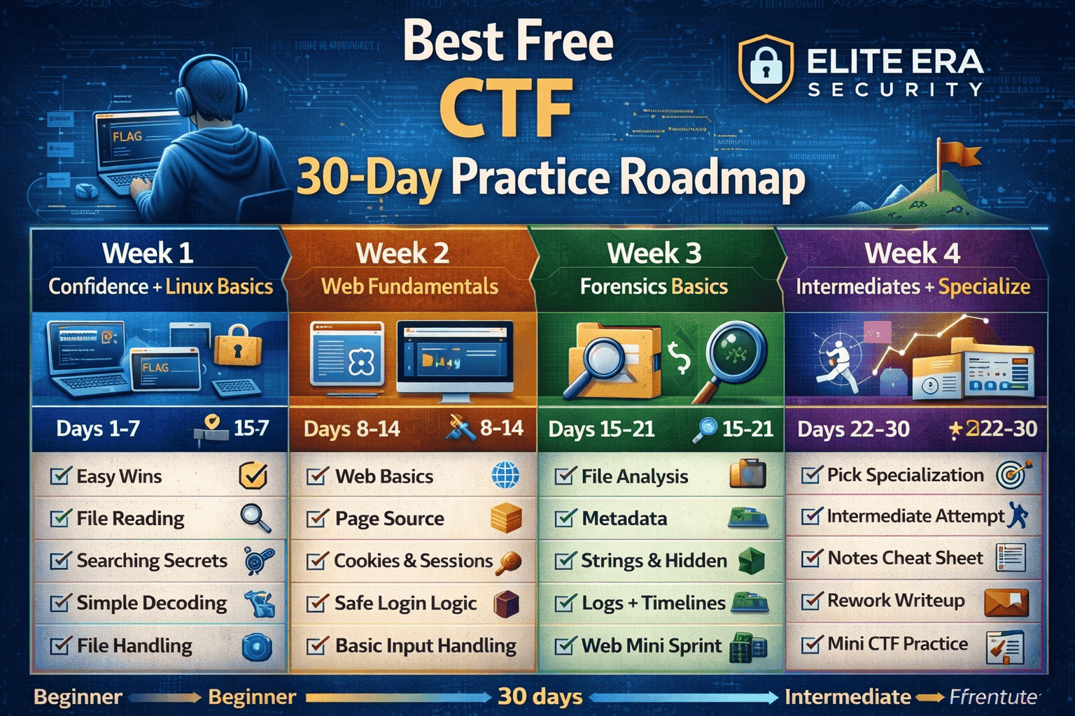 Best Free CTF Practice Roadmap (30 Days) 2026: Beginner to Intermediate (Daily Plan)
