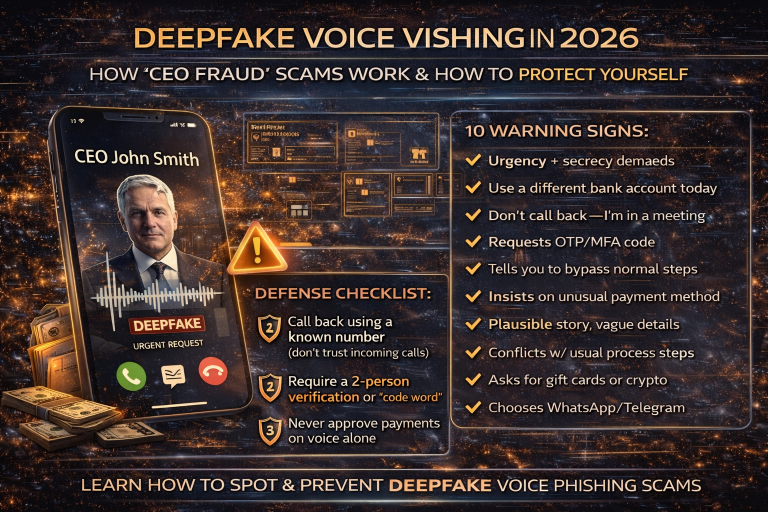 Deepfake Voice Vishing in 2026: How “CEO Fraud” Calls Work, Real Warning Signs, and a Defense Checklist