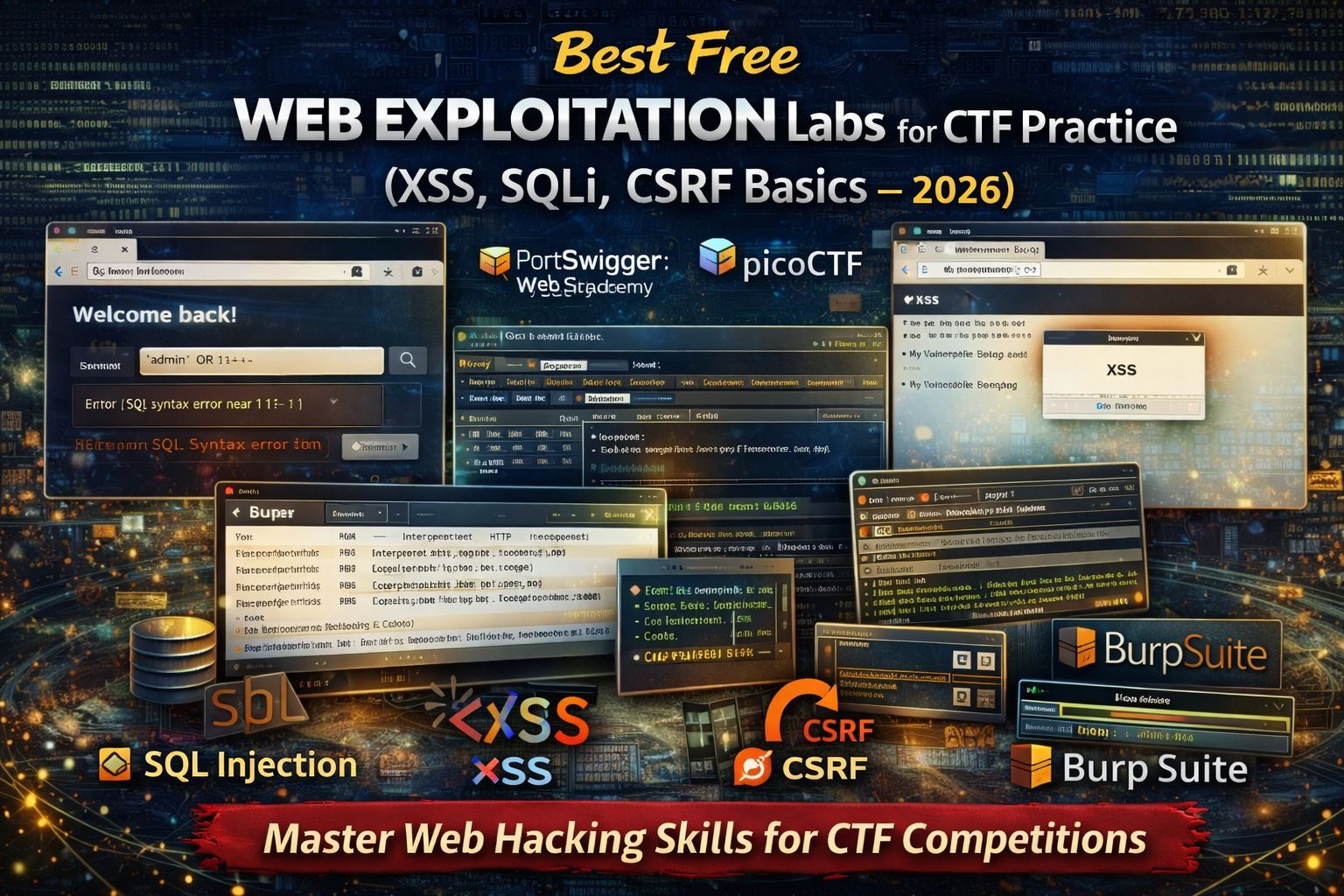 Best Free Web Exploitation Labs for CTF Practice (XSS, SQLi, CSRF Basics – 2026)
